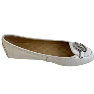 Michael Kors White Leather Ballet Flats 9M Logo Quilted Insole Slip-On GUC
